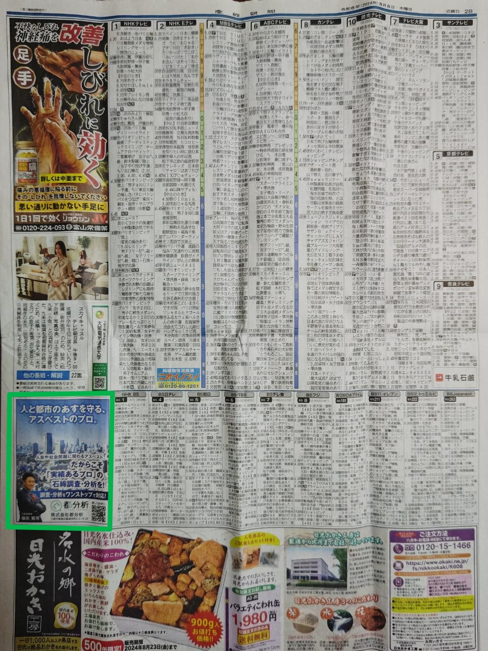 仰天　産経新聞さん西日本60万部テレビ欄に掲載されました！